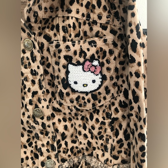 HELLO KITTY Jacket Twill Peplum Leopard Cheetah Embroidered Size 4T - Picture 3 of 4